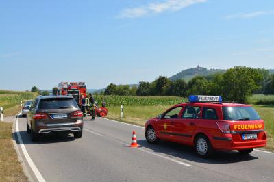 Gruenstreifen geraet neben Strasse in Brand 