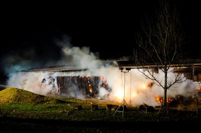 Bad Ditzenbach: 250 Strohballen stehen in Flammen - Bauer kann Tiere noch retten