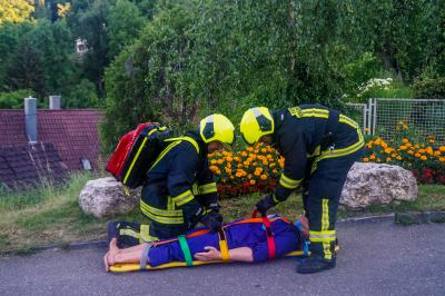 Oberndorf am Neckar: Feuerwehr uebt den Ernstfall im Gefaengnis