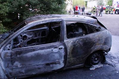 Pforzheim: Pkw in Vollbrand auf dem Gelaende der alten Papierfabrik