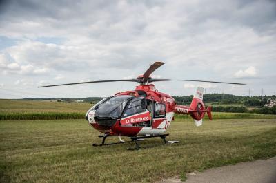 Grossbettlingen: 4 Verletzte und einen toten Hund forderte ein Frontalzusammenstoss - Rettungshubschrauber im Einsatz