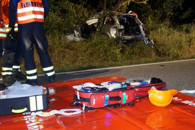 Moensheim: schwerer Verkehrsunfall auf der L1134 mit einem Pkw ueberschlag - eine schwerverletzte Person