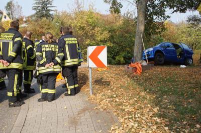 Pforzheim: Pkw landet auf der Mauer 