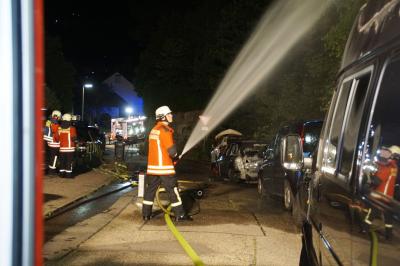 Neuenbuerg: mehrere Pkw und ein Baum stehen in Vollbrand und fordert die Feuerwehr