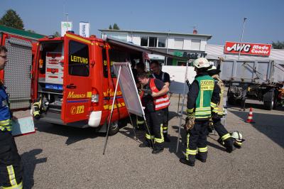 Murr : Grosseinsatz, Gefahrgutunfall an Tankstelle, Unbekannte Fluessigkeit laeuft aus LKW aus