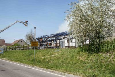 Herrenberg-Gueltstein: Brand einer Scheune - zwei Pferde konnten gerettet werden