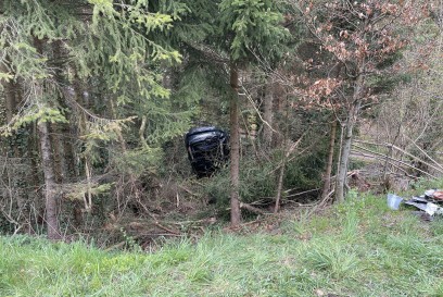 Neubulach: Von der Fahrbahn angekommen und um Wald stecken geblieben.