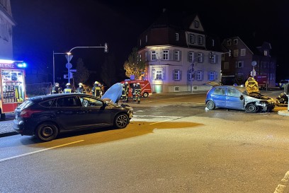 Vaihingen: PKW Brand nach Verkehrsunfall