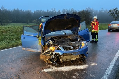 Neuhausen: PKW kommt von Strasse ab und ueberschlaegt sich, Fahrer verletzt