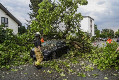 Boeblingen/Sindelfingen: Kurzes Unwetter sorgt fuer entwurzelte Baeume und kaputte Autos