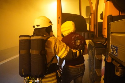Fellbach: Rettungskraefte ueben Ernstfall im Kappelbergtunnel